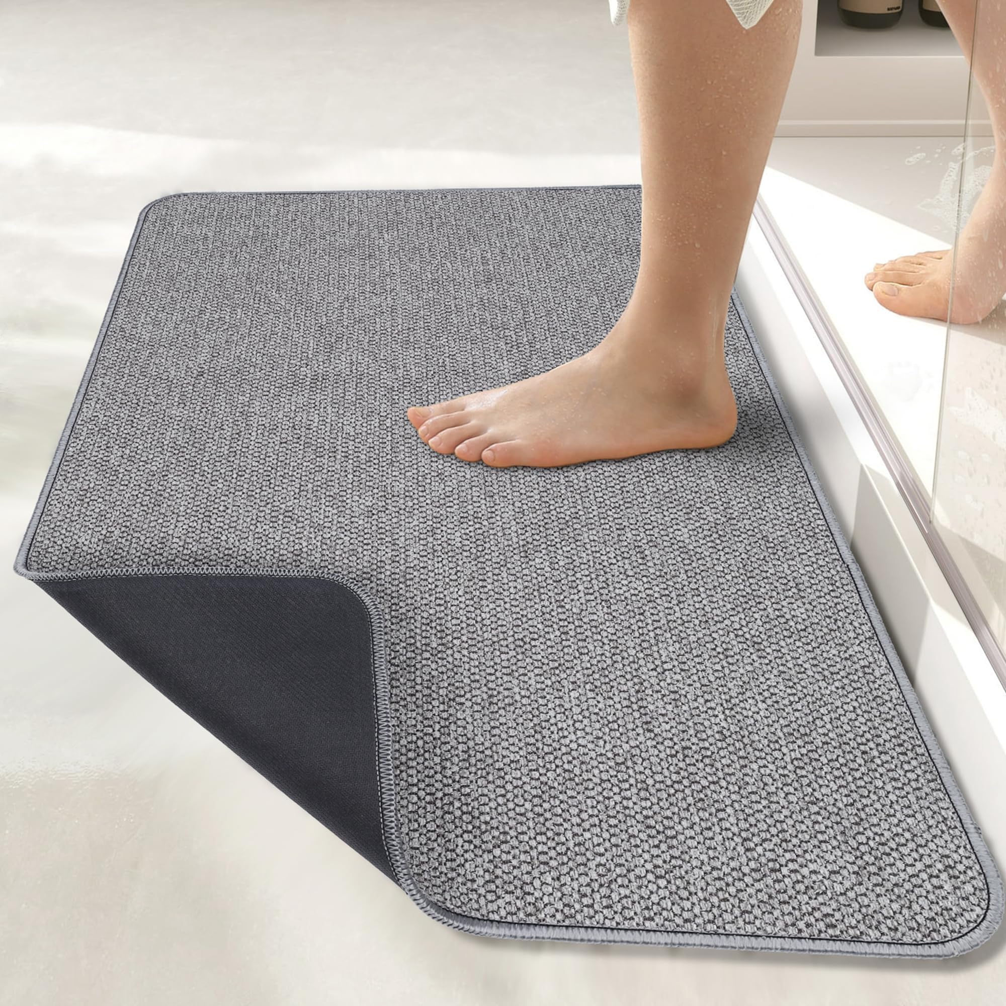Bosap 15x23-inch grey bath mat adds a compact, soft touch.