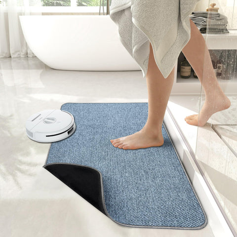 Bosap blue bath mat in a bright bathroom offering safe footing