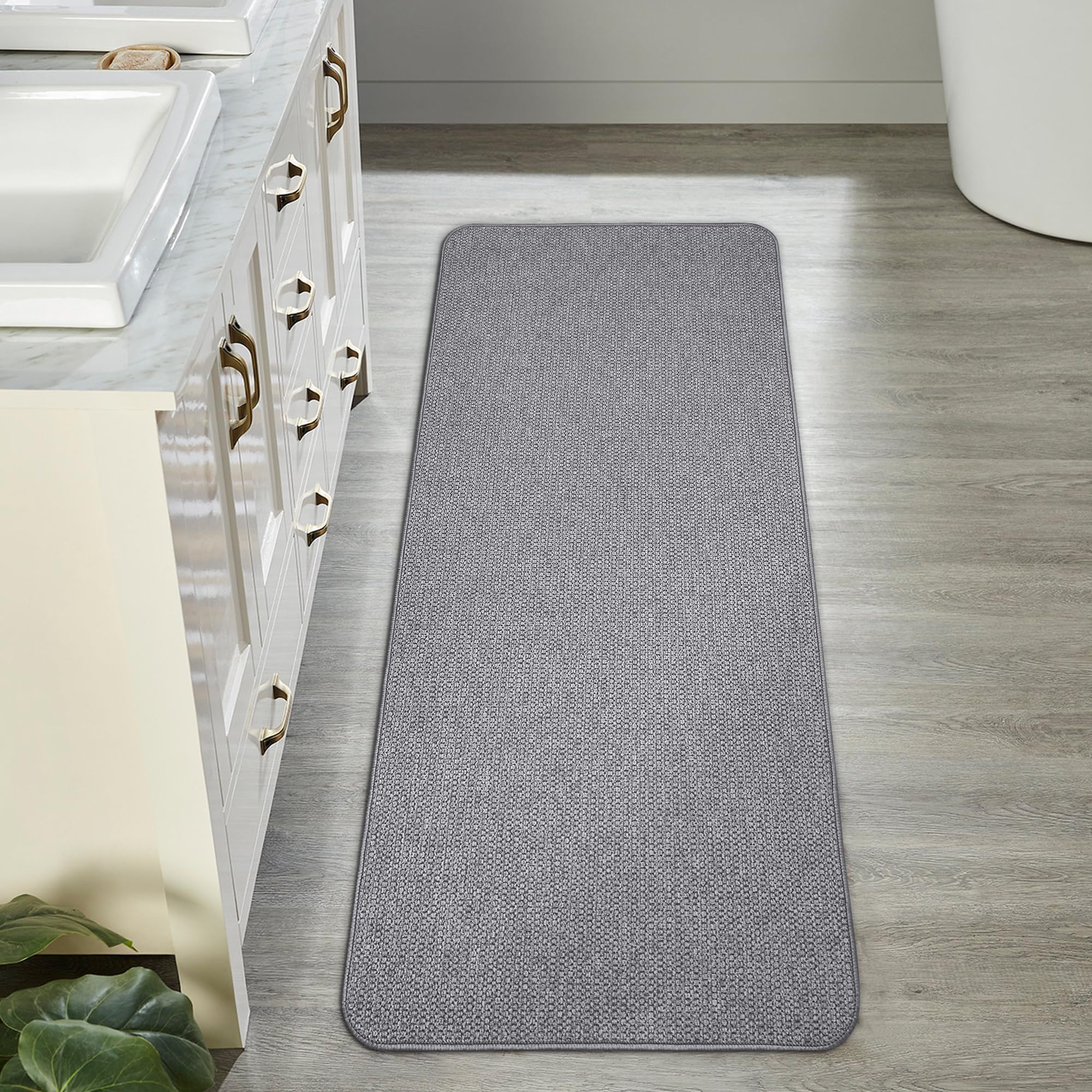 Bosap bath mat grey color blends with modern bathrooms.