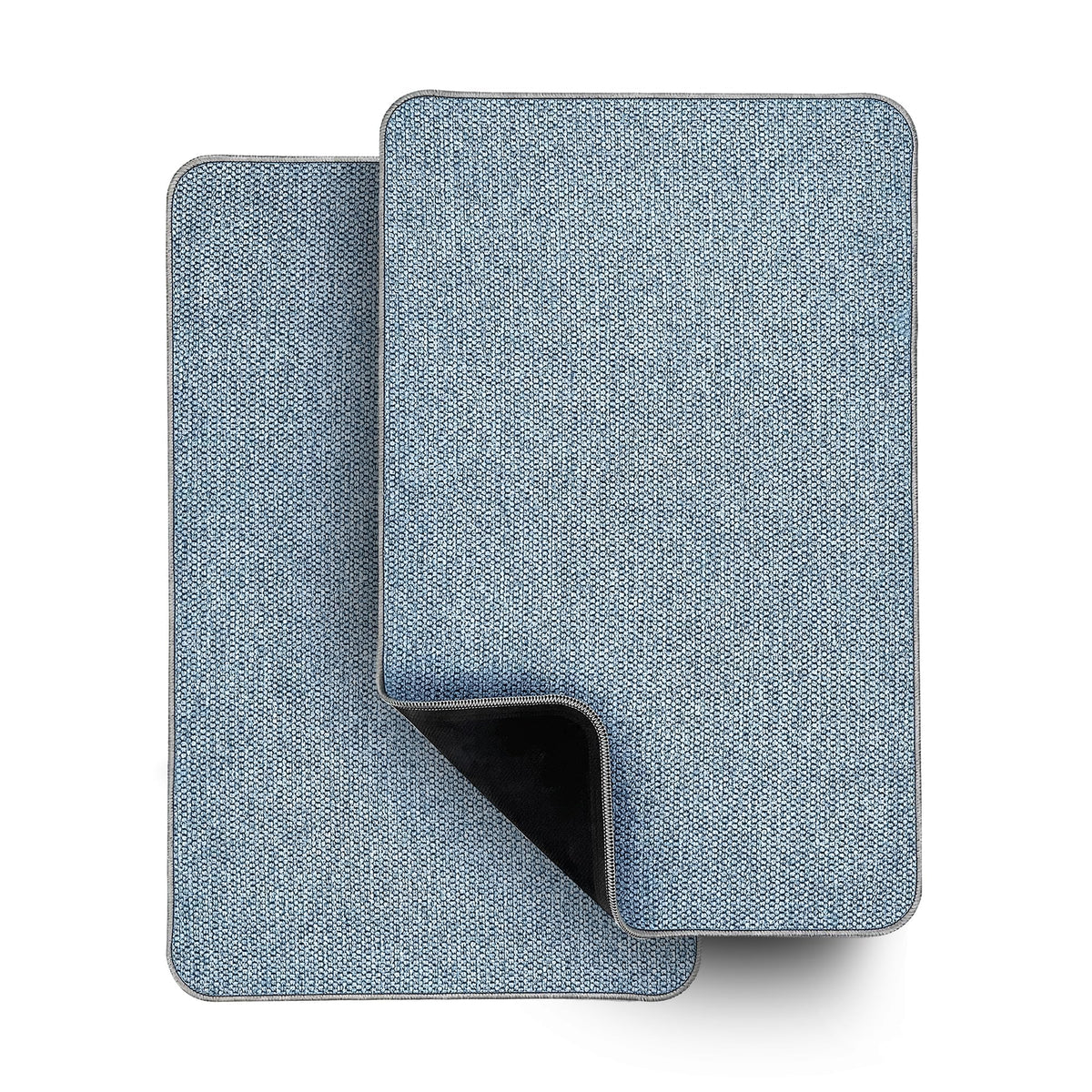Bosap bath mat under door with ultra-thin rubber backing for a snug fit and snag prevention.