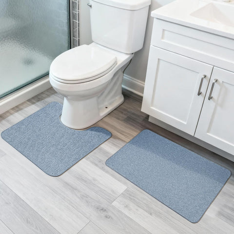 Bosap bathroom rugs set blue front view with non-slip backing