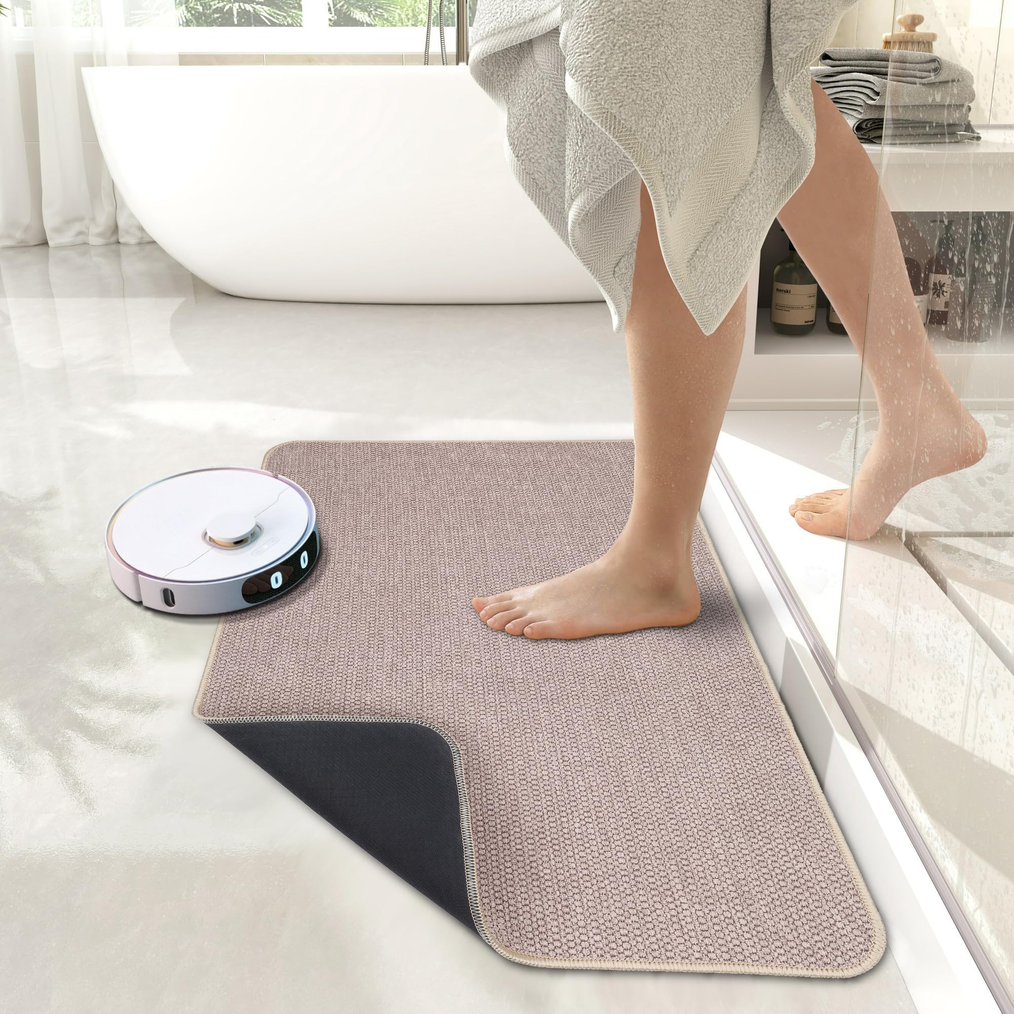 Bosap Beige two-pack bath mats add timeless decor and practicality.