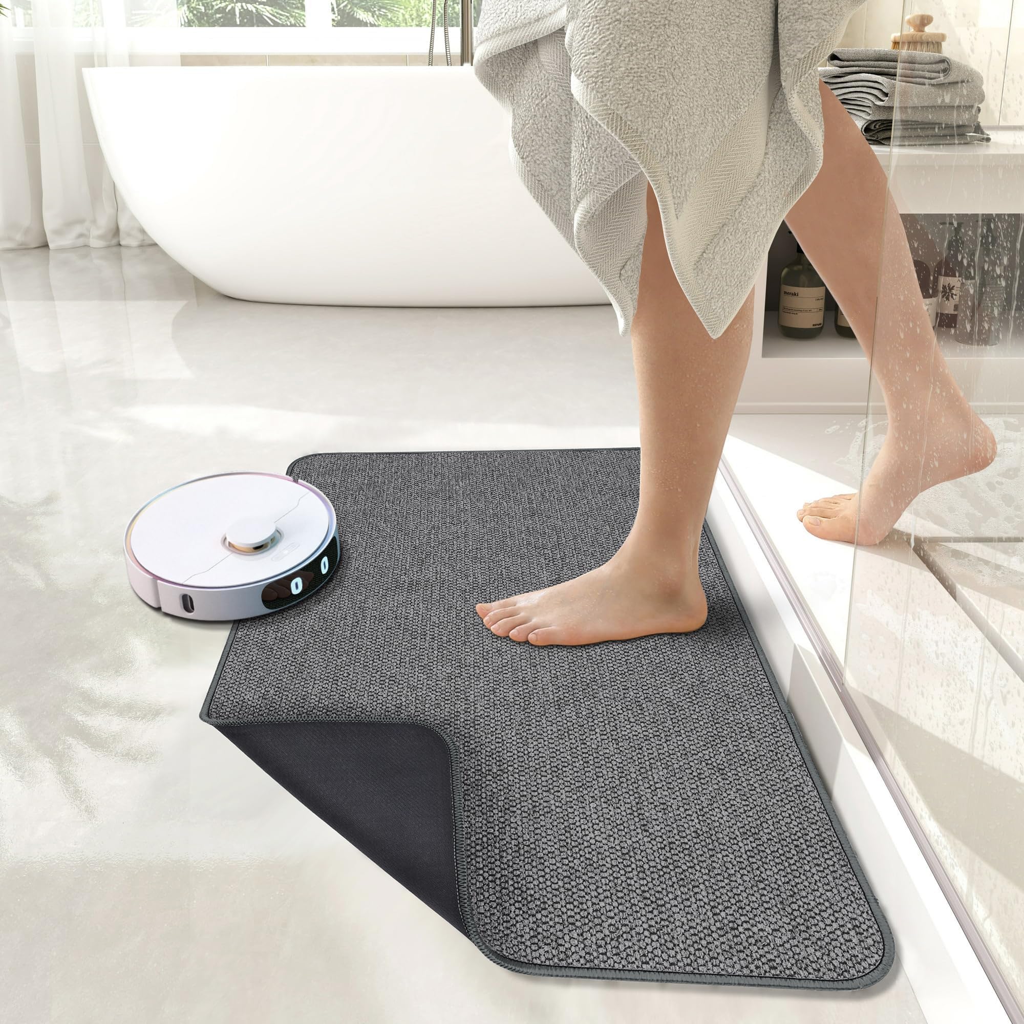 Bosap dark grey bath mat two-pack adds cohesive style to any space.