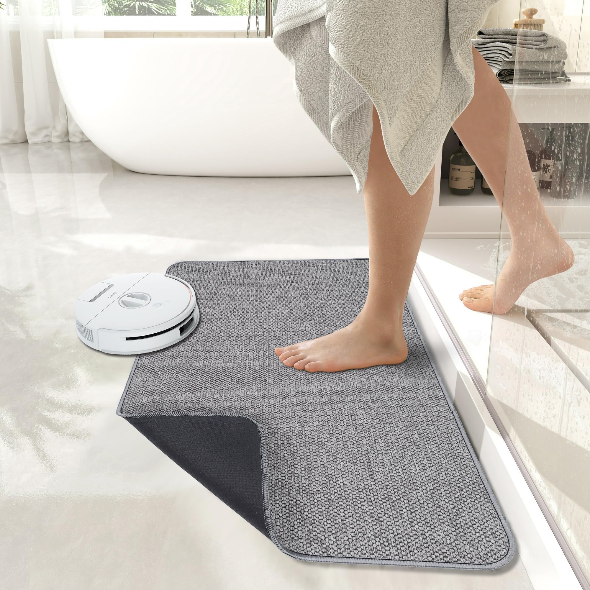 Bosap grey 17x35 bath mat complements decor and moisture absorption
