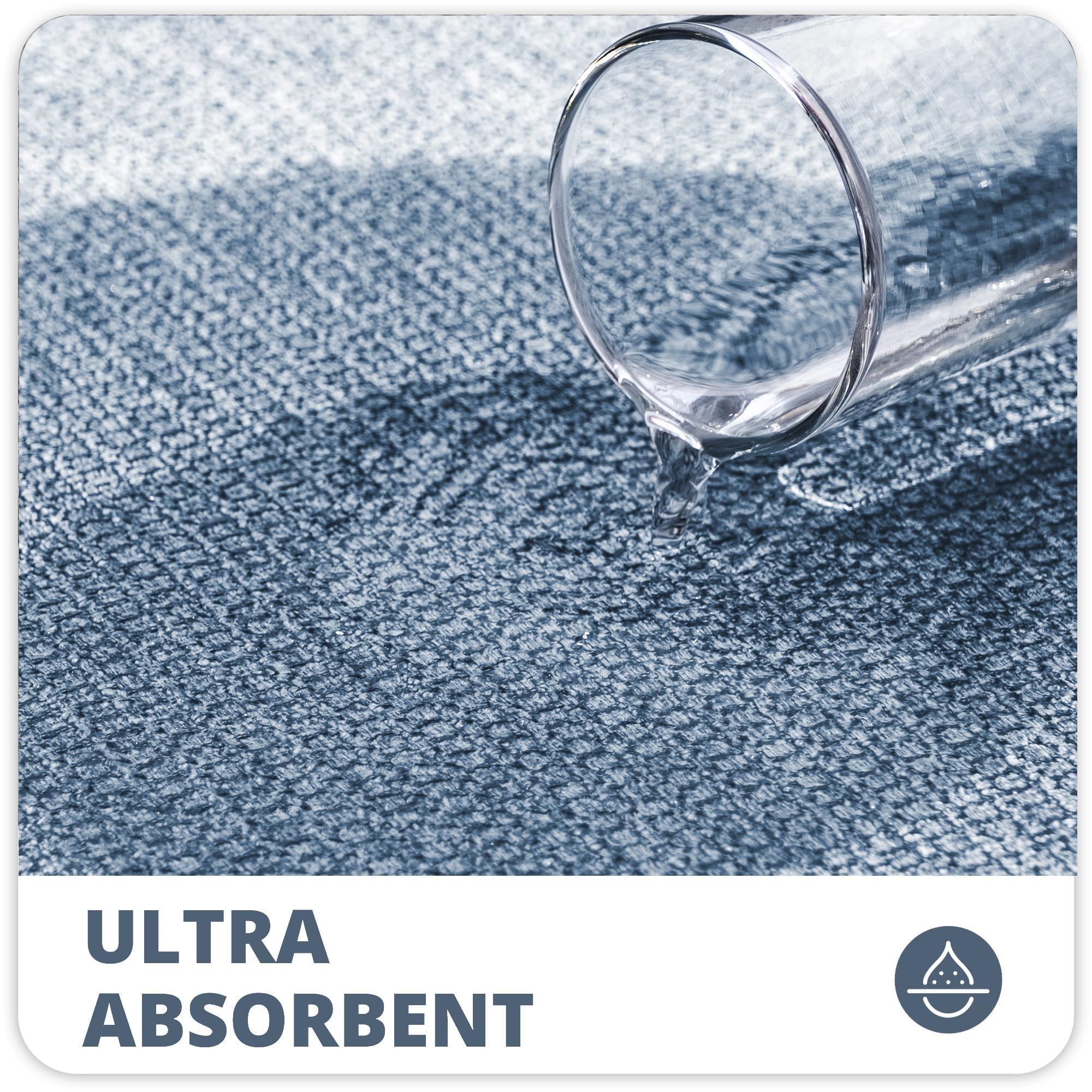 Bosap blue rug highlighting absorbent top to wick moisture.