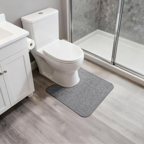 Bosap grey 20x24 inch rug fits most toilets and bathrooms.