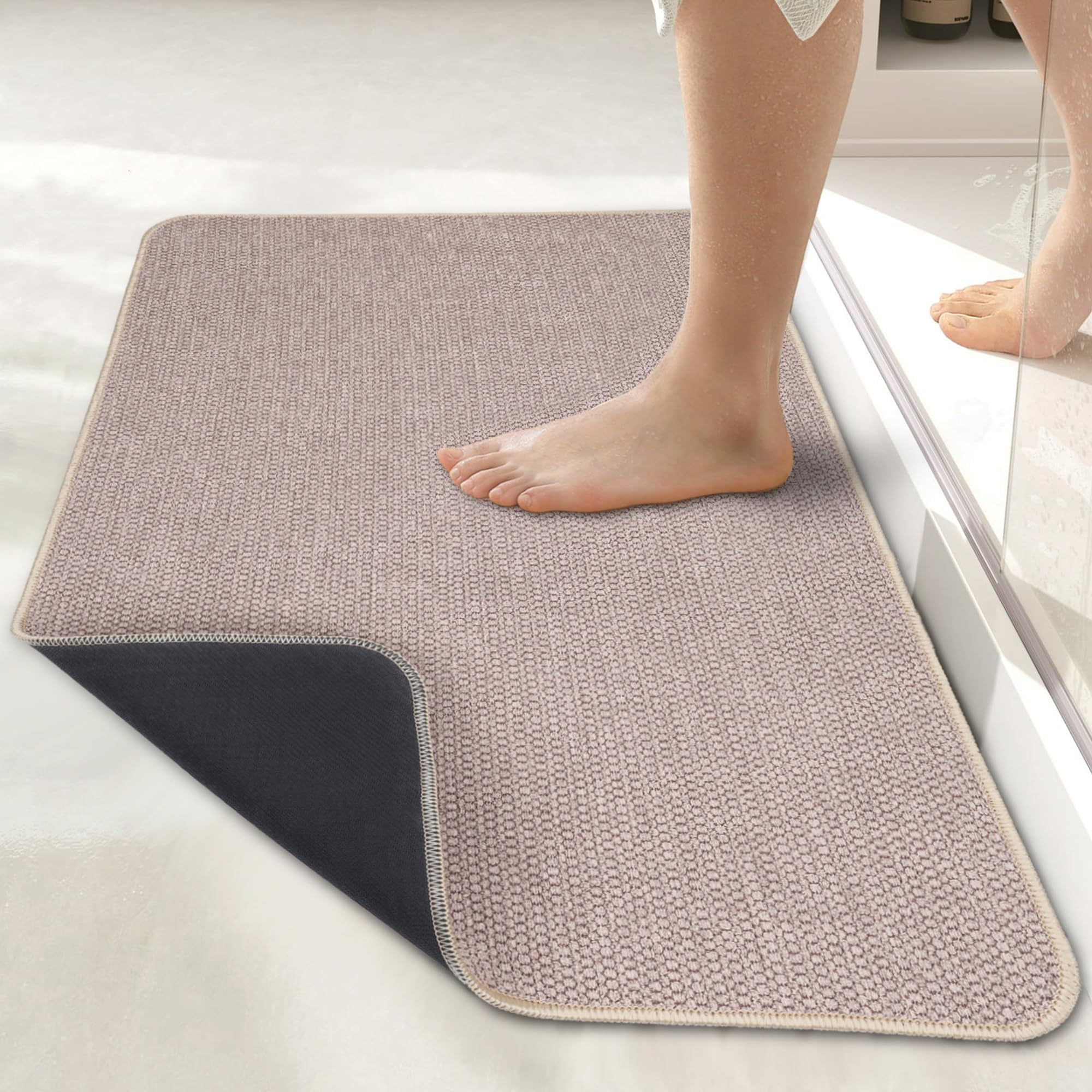 Bosap ultra-thin bath mat under door with slim profile for space saving