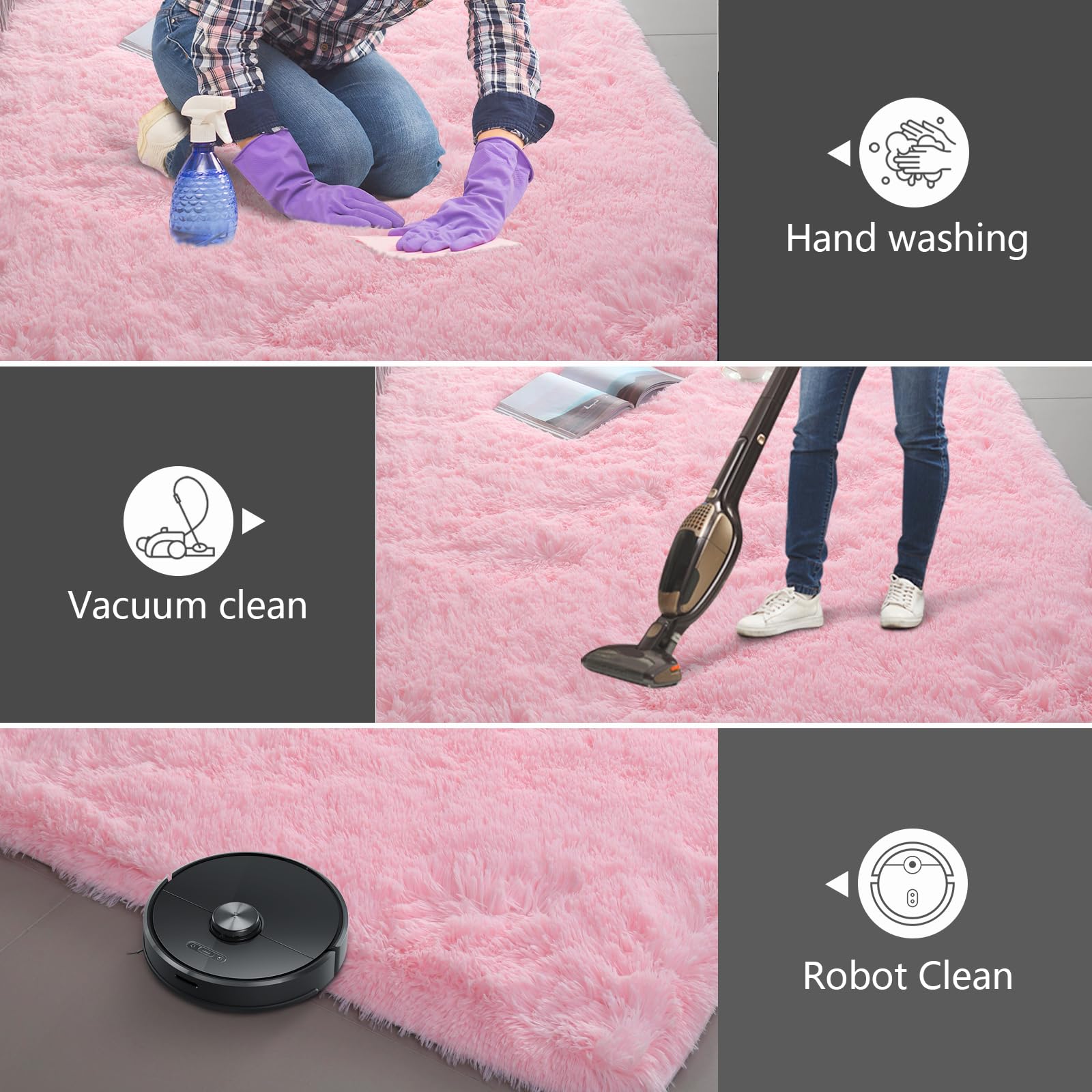 Boshengya pink shag rug with anti-slip bottom to prevent sliding
