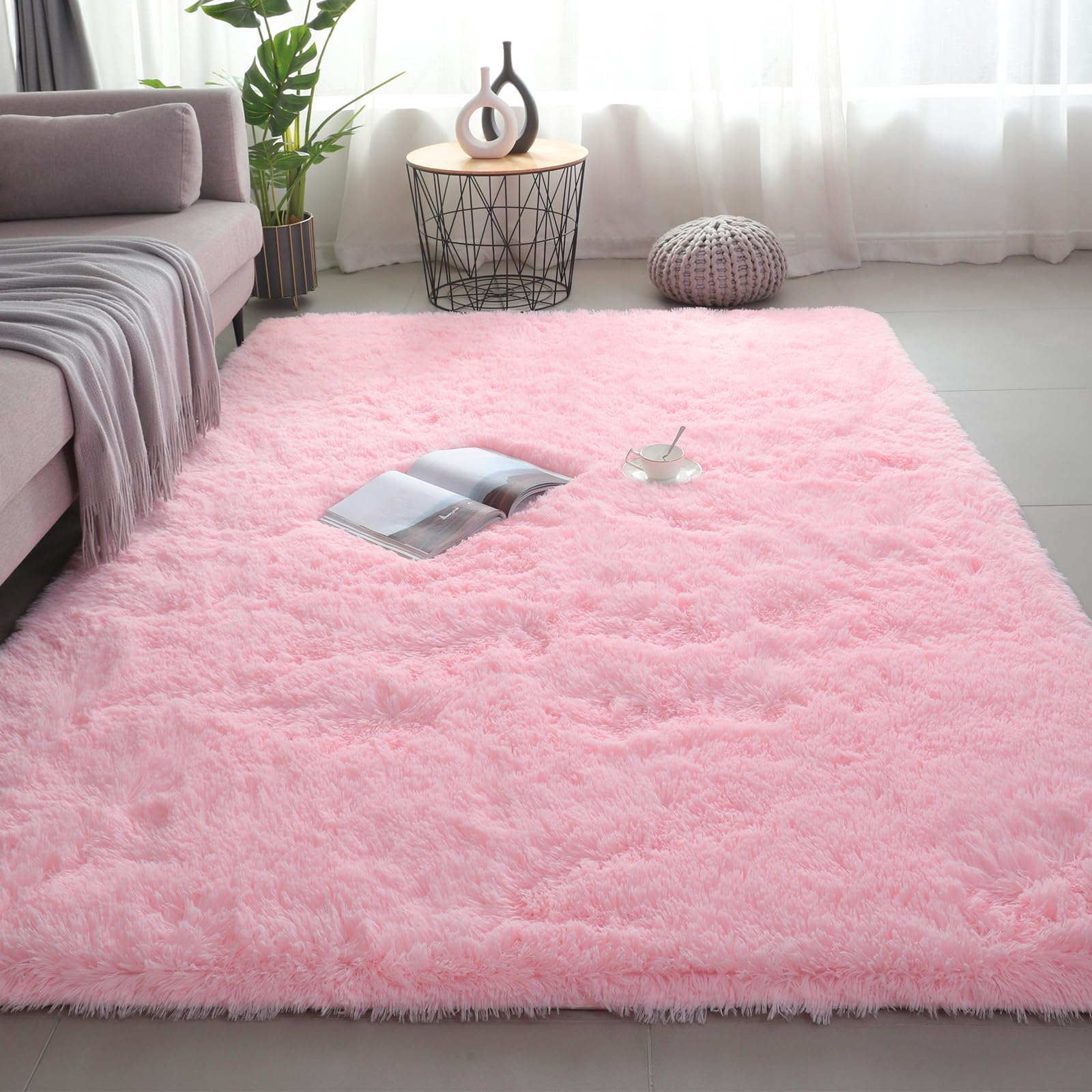 Boshengya pink shag rug with plush fur top for cozy feet