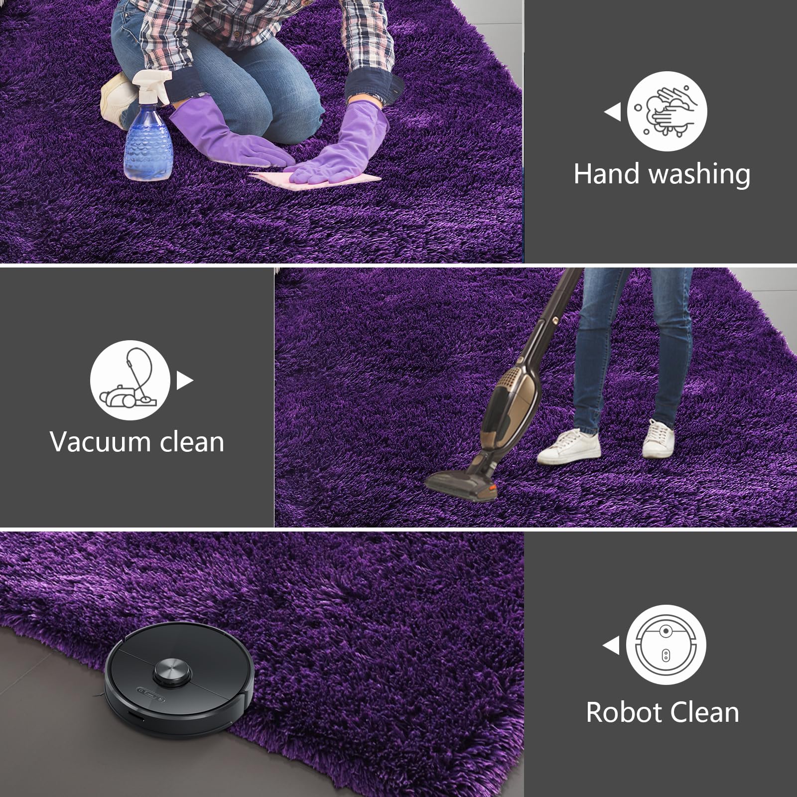 Boshengya plush faux fur rug provides plush texture underfoot and durable backing.