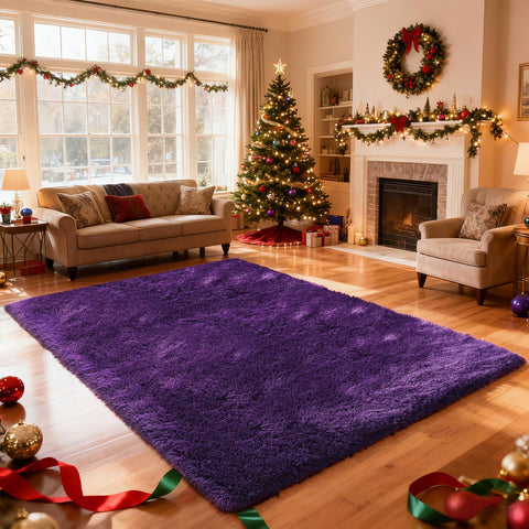Boshengya shag rug 4x6 with ultra-soft purple plush surface for cozy bedrooms.