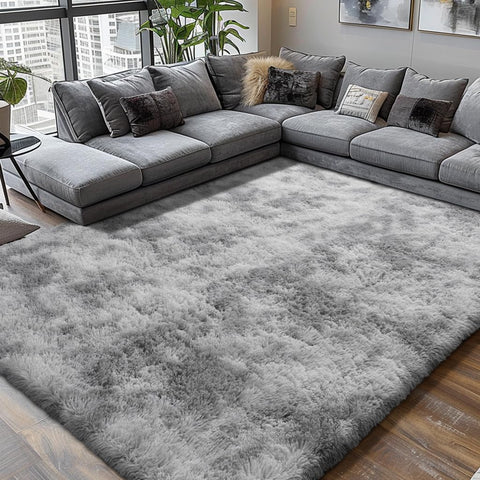 Boshengya shag rug with tie-dye grey top for cozy living spaces.