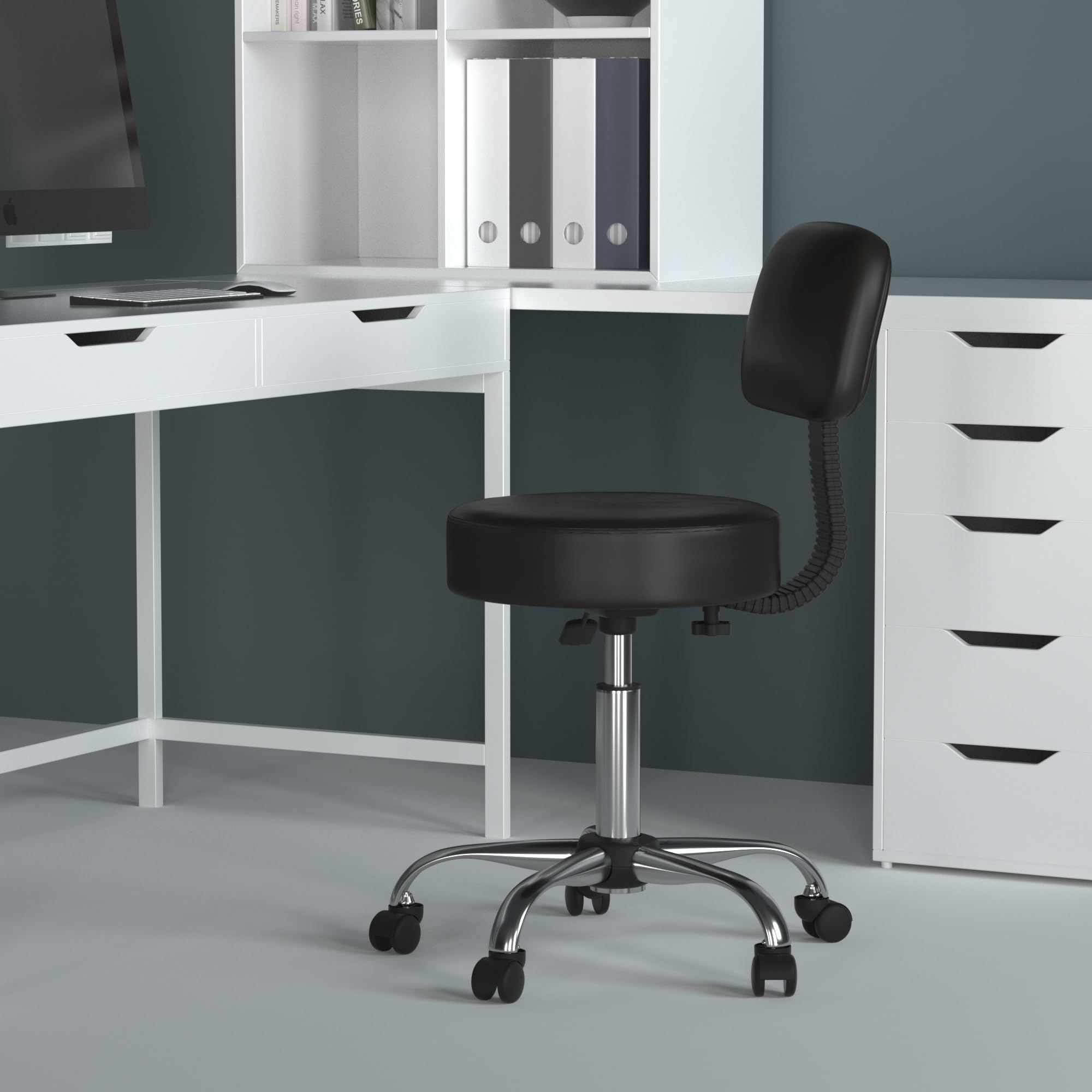 Close-up of the Boss B245-BK Be Well stool seat showing durable antimicrobial vinyl.