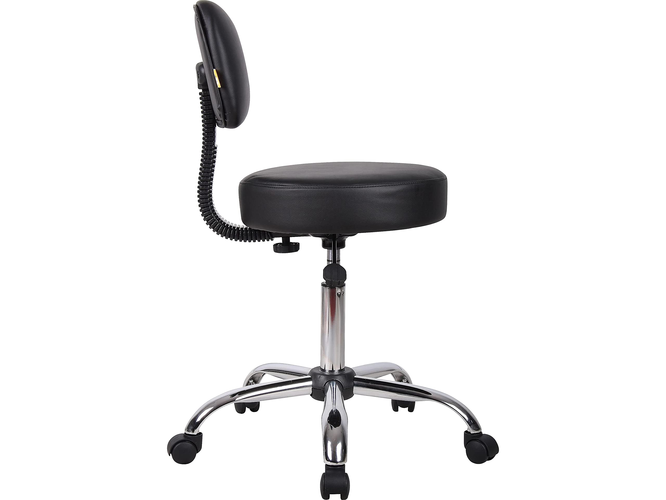 Height-adjustable Boss B245-BK Be Well stool aligns with various work surfaces.
