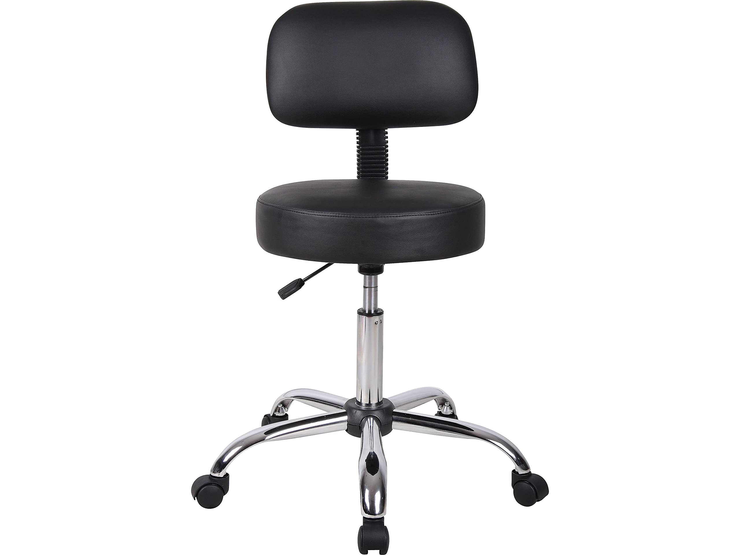 Chrome foot ring on the Boss B245-BK Be Well stool enhances stability and posture.