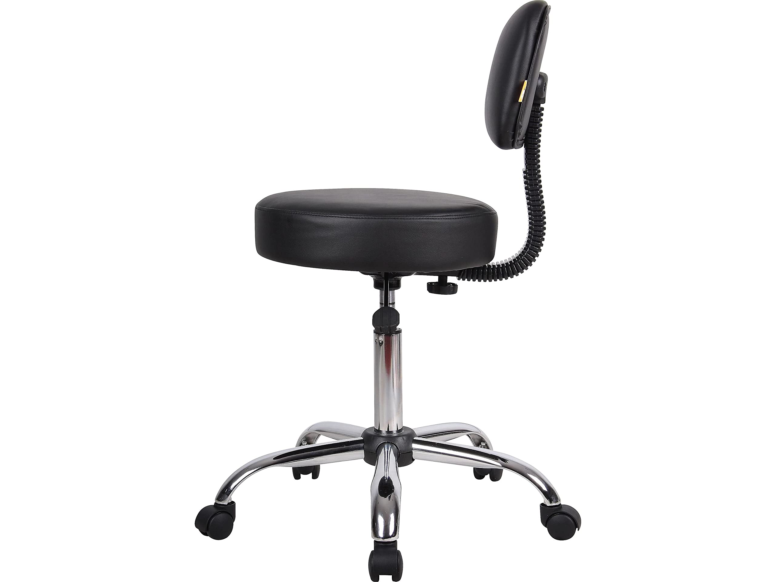 Dual-wheel casters on the Boss B245-BK Be Well stool enable smooth room-to-room moves.