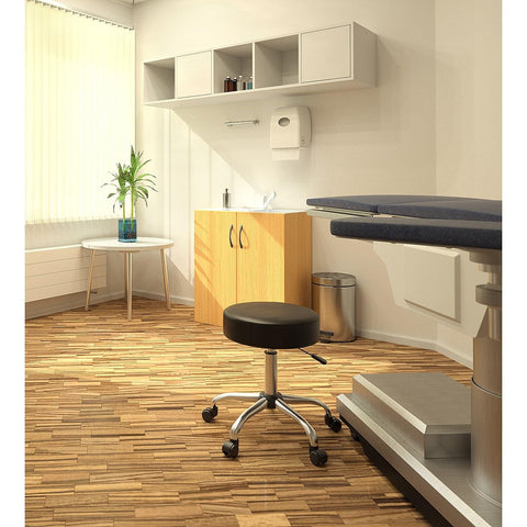 Boss Office Products antimicrobial stool chrome base provides stable, smooth movement.