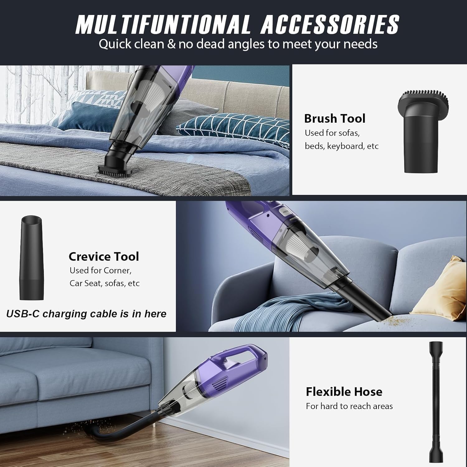 Bossdan attachments: hose and crevice tool reach tight gaps and car seats