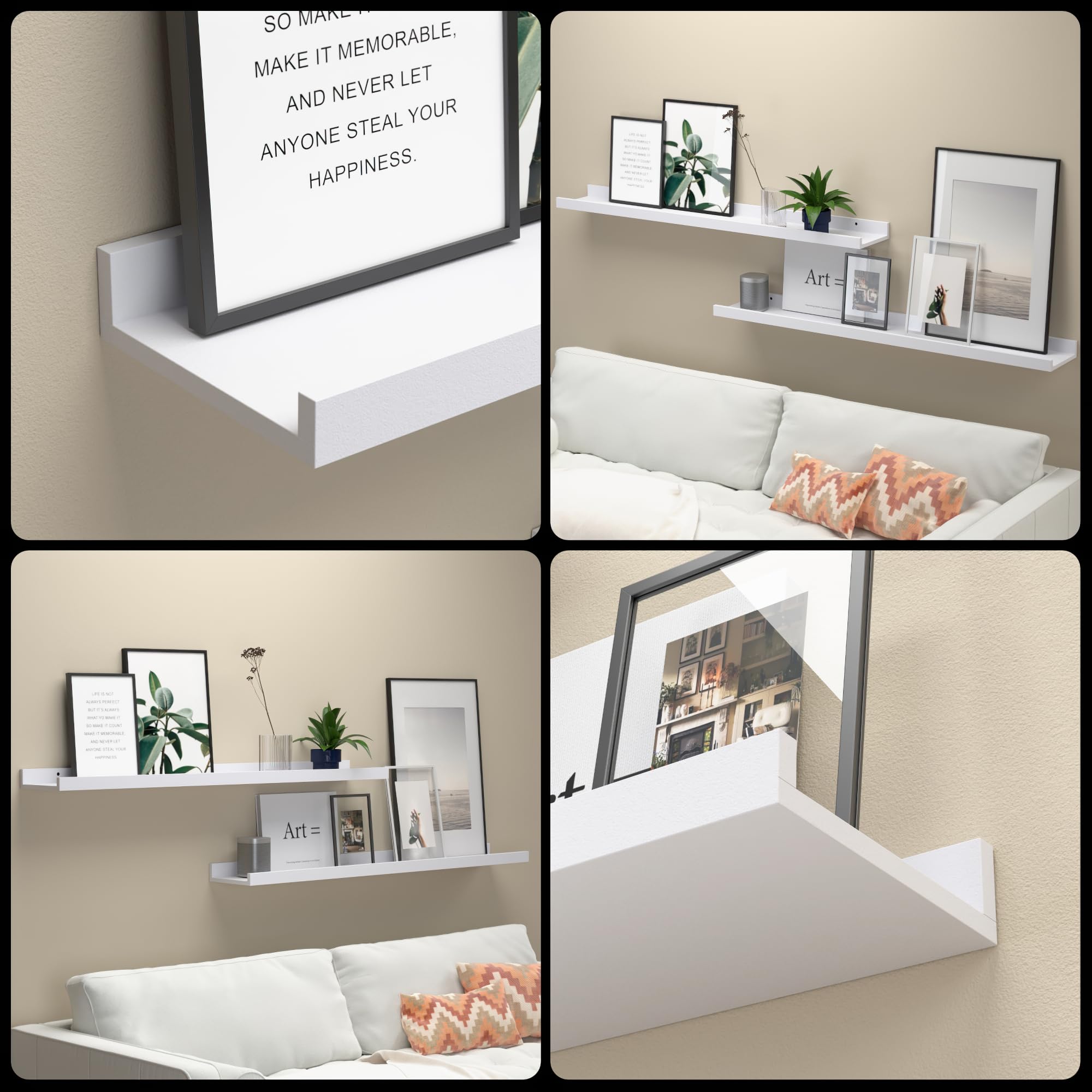 Boswillon engineered-wood shelves offer sturdy 20 lb capacity for decor.