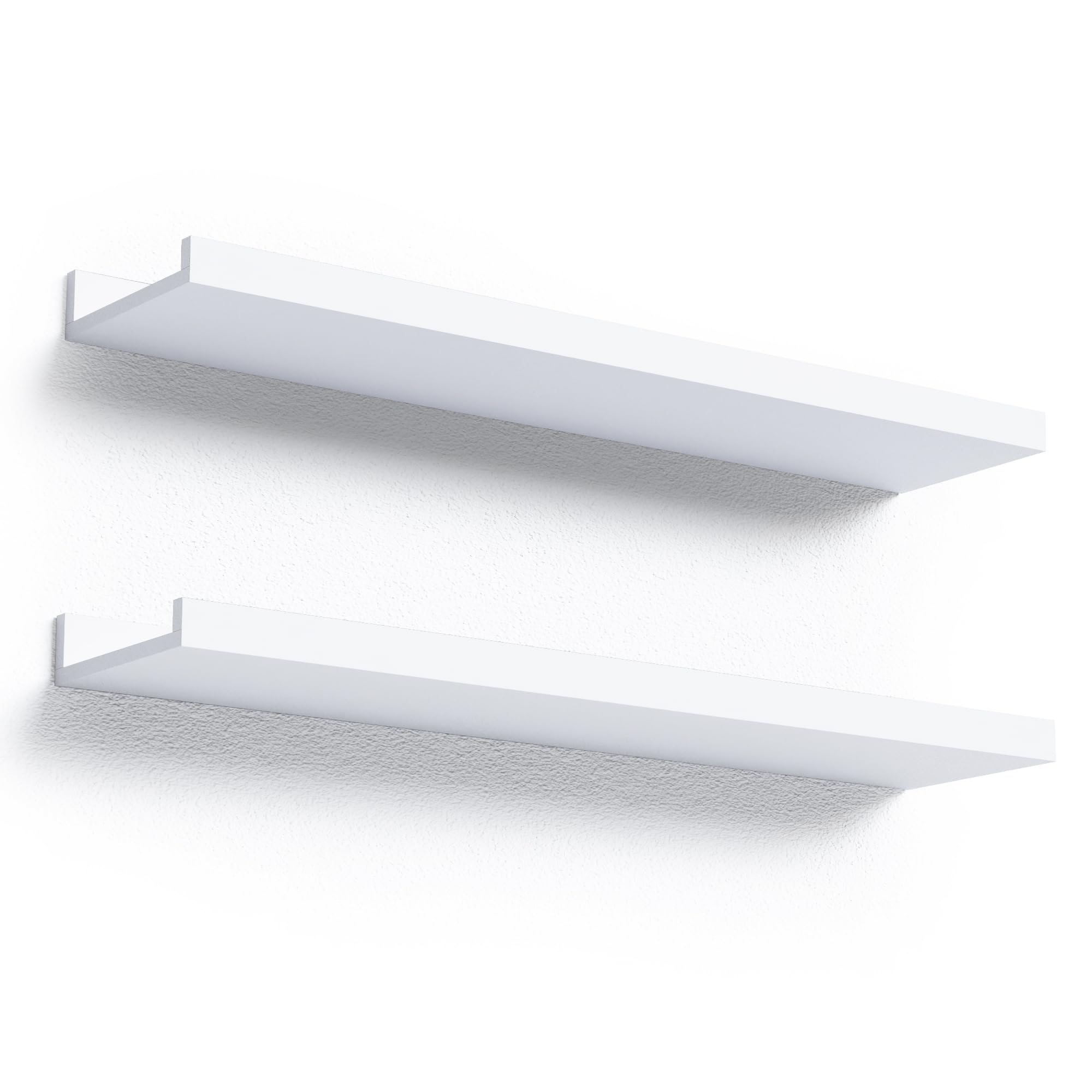 Boswillon floating shelves with front lip preventing slips, ideal for display in any room