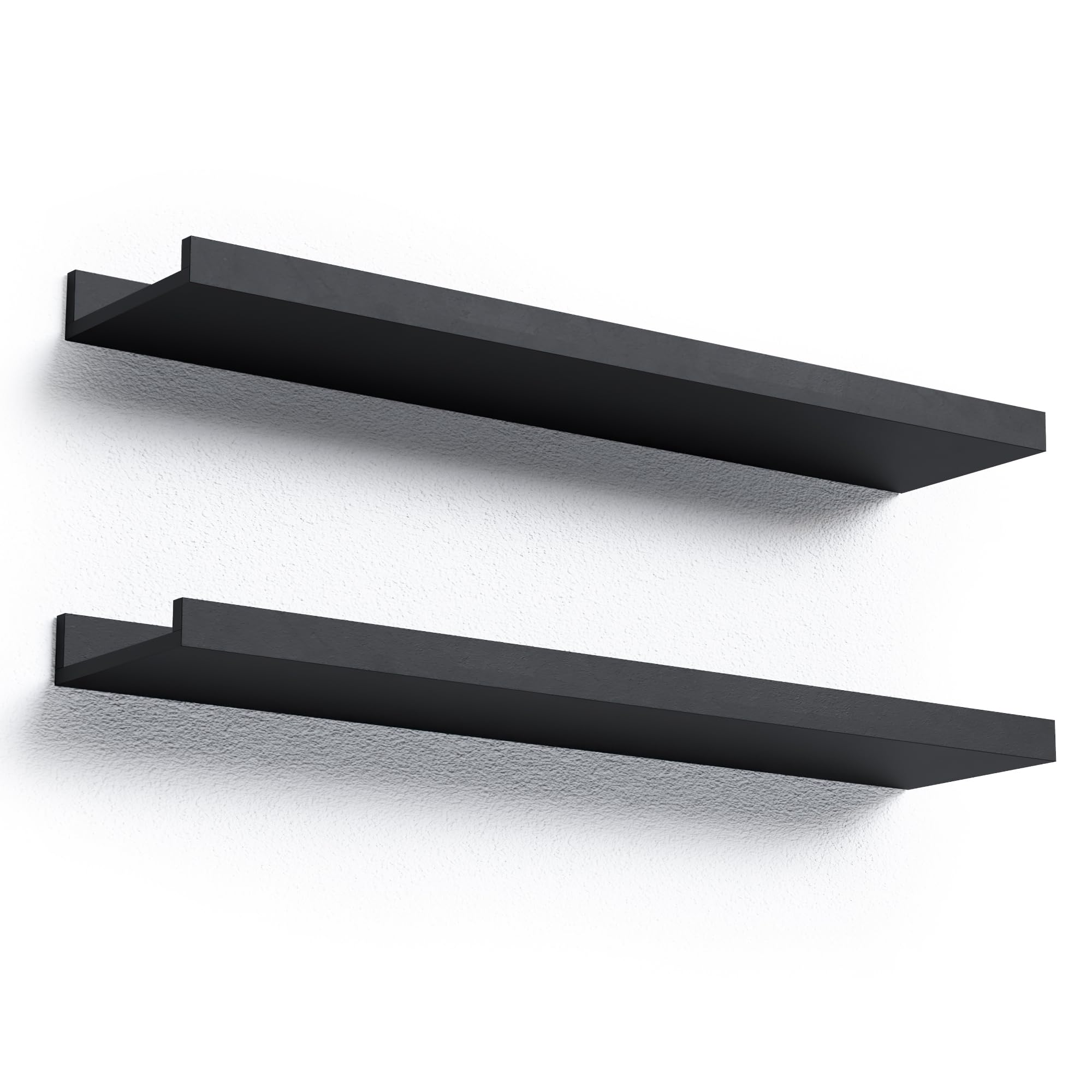Boswillon long floating shelves with lip front protection securely display photos and decor.
