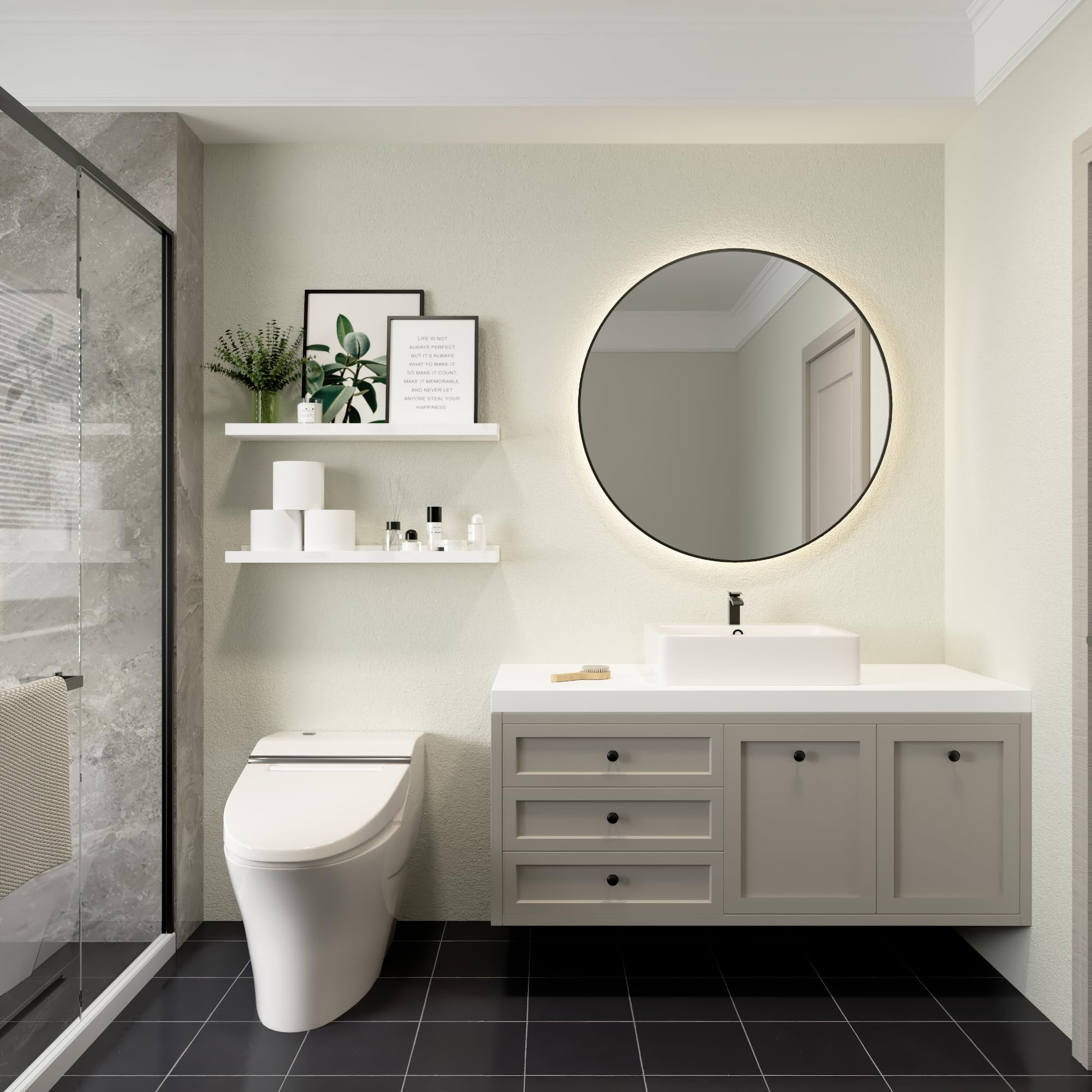 Minimalist white Boswillon shelves add sleek style to walls