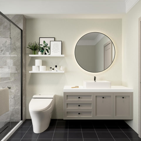Minimalist white Boswillon shelves add sleek style to walls