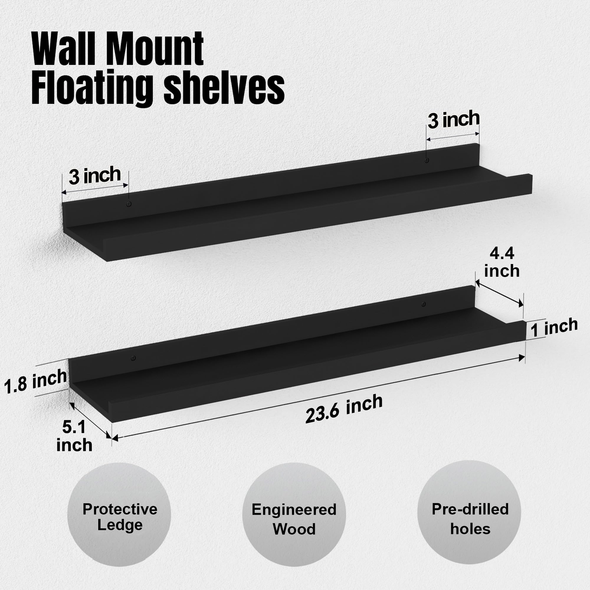 Boswillon shelf lip front protection keeps frames secure on the wall.