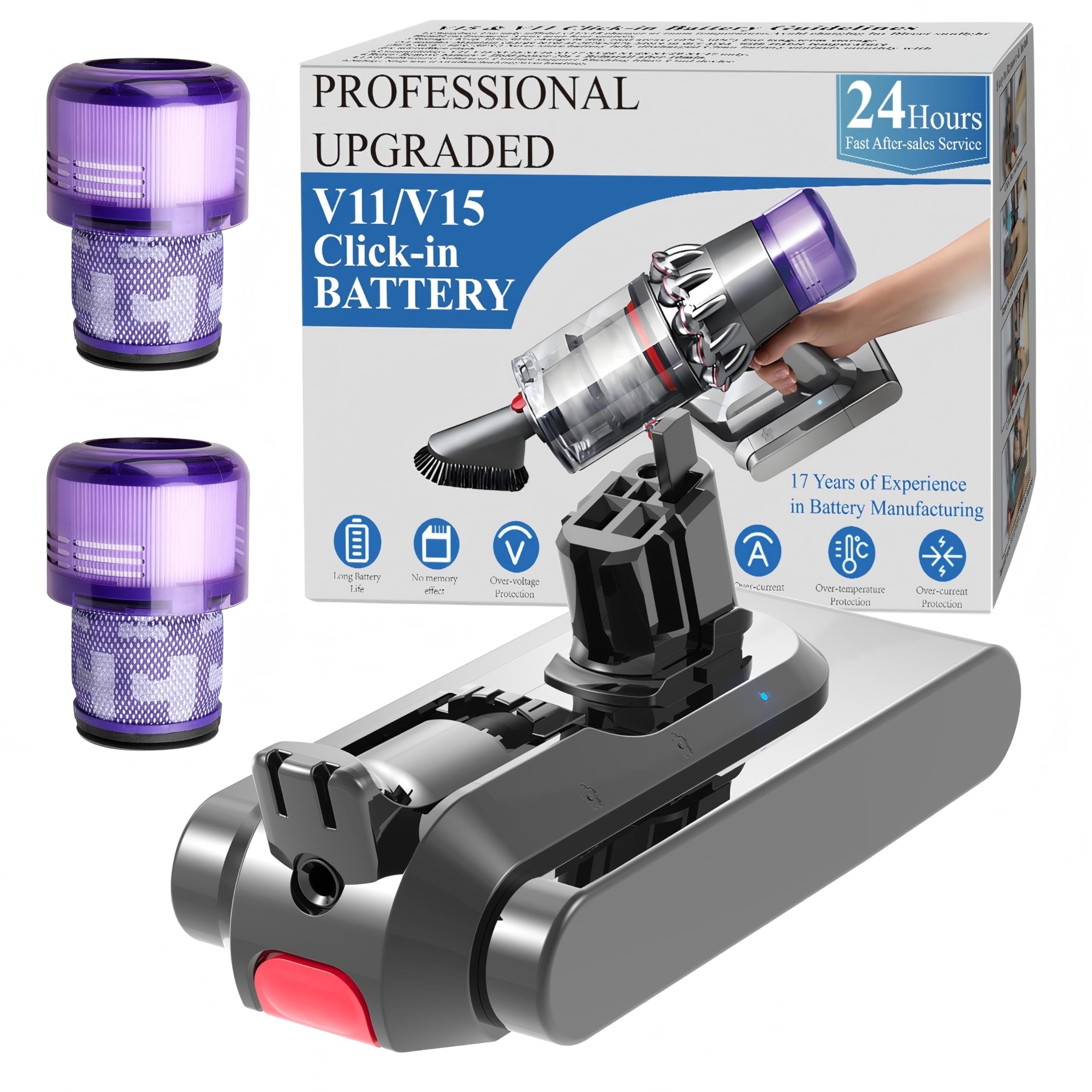 BOTKK upgraded 10000mAh battery for V15 Detect extends runtime for Dyson cleaning.