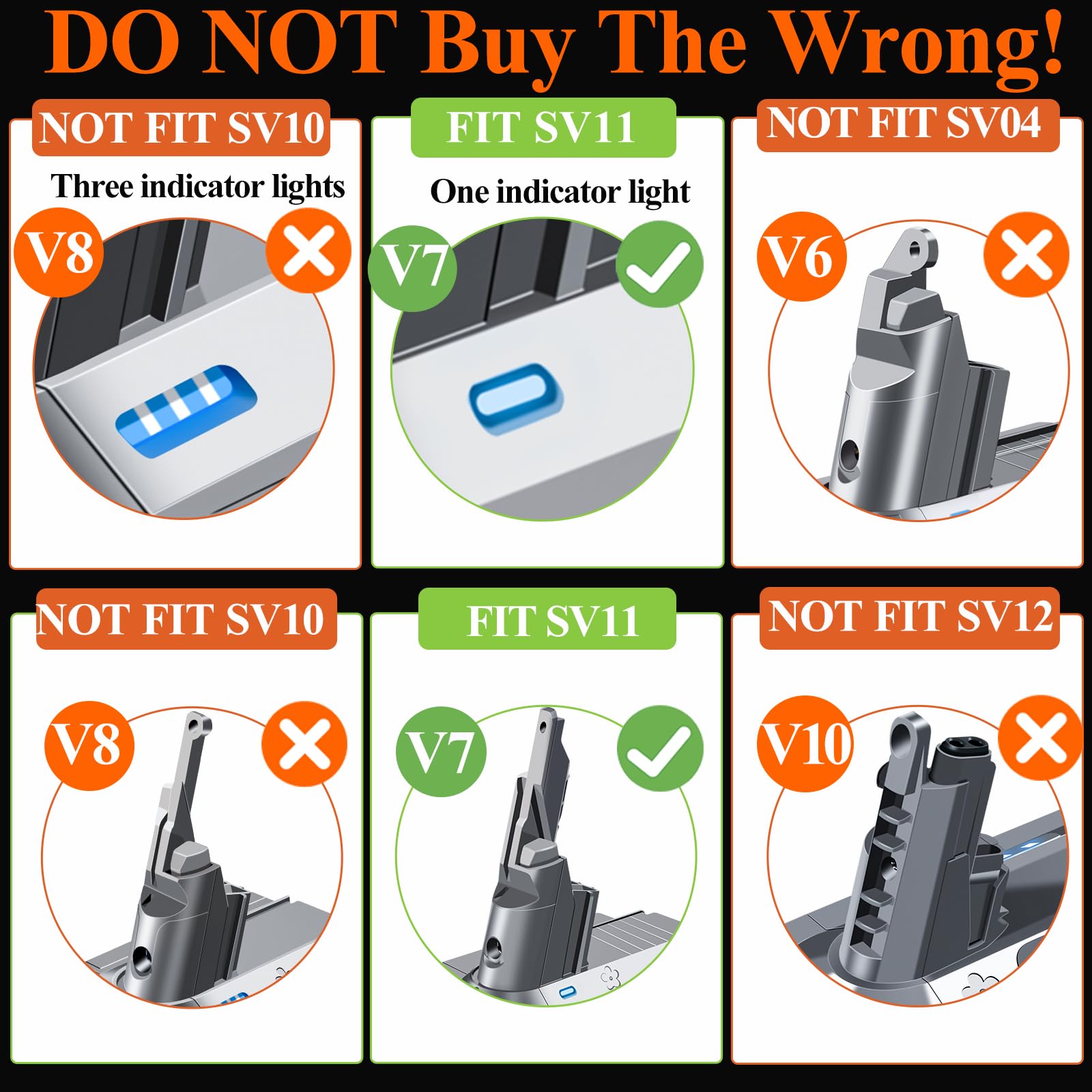 BOTKK V7 battery compatibility labels show easy pairing with Dyson SV11