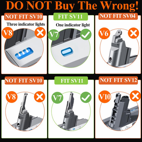 BOTKK V7 battery compatibility labels show easy pairing with Dyson SV11