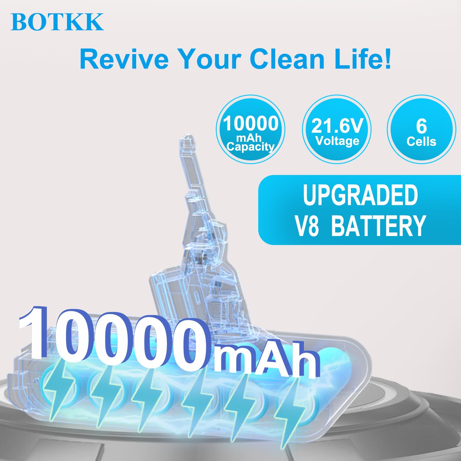BOTKK V8-compatible wall-mount charger shown for easy recharging