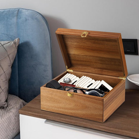 BOTOP large acacia keepsake interior reveals spacious dividers for memories.