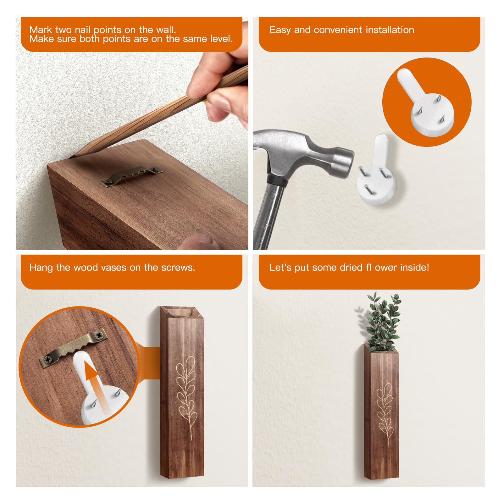BOTOP wooden vases with sawtooth hanger ready for wall mounting