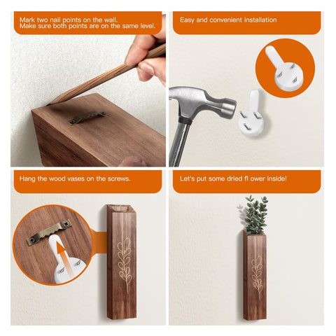 BOTOP wooden vases with sawtooth hanger ready for wall mounting