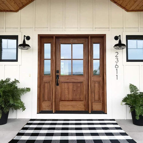Bottalive Buffalo Plaid Rug front door mat showing bold black and white check pattern for a welcoming entry