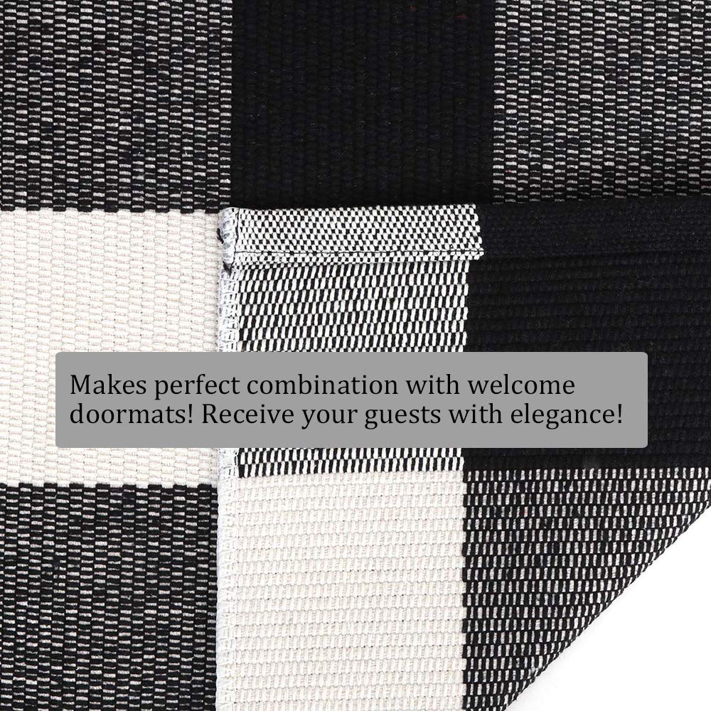 Bottalive Buffalo Plaid Rug layered with a hello mat to enhance curb appeal