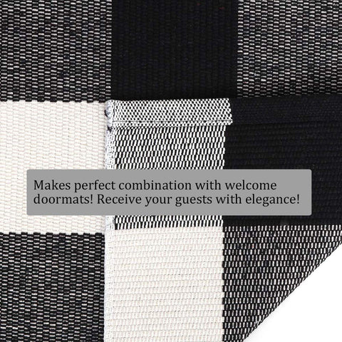 Bottalive Buffalo Plaid Rug layered with a hello mat to enhance curb appeal