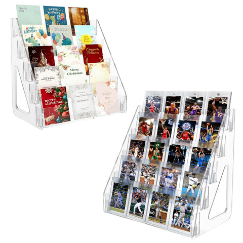 Botyboty 2-pack 5-tier card display stand clearly shows trading cards.