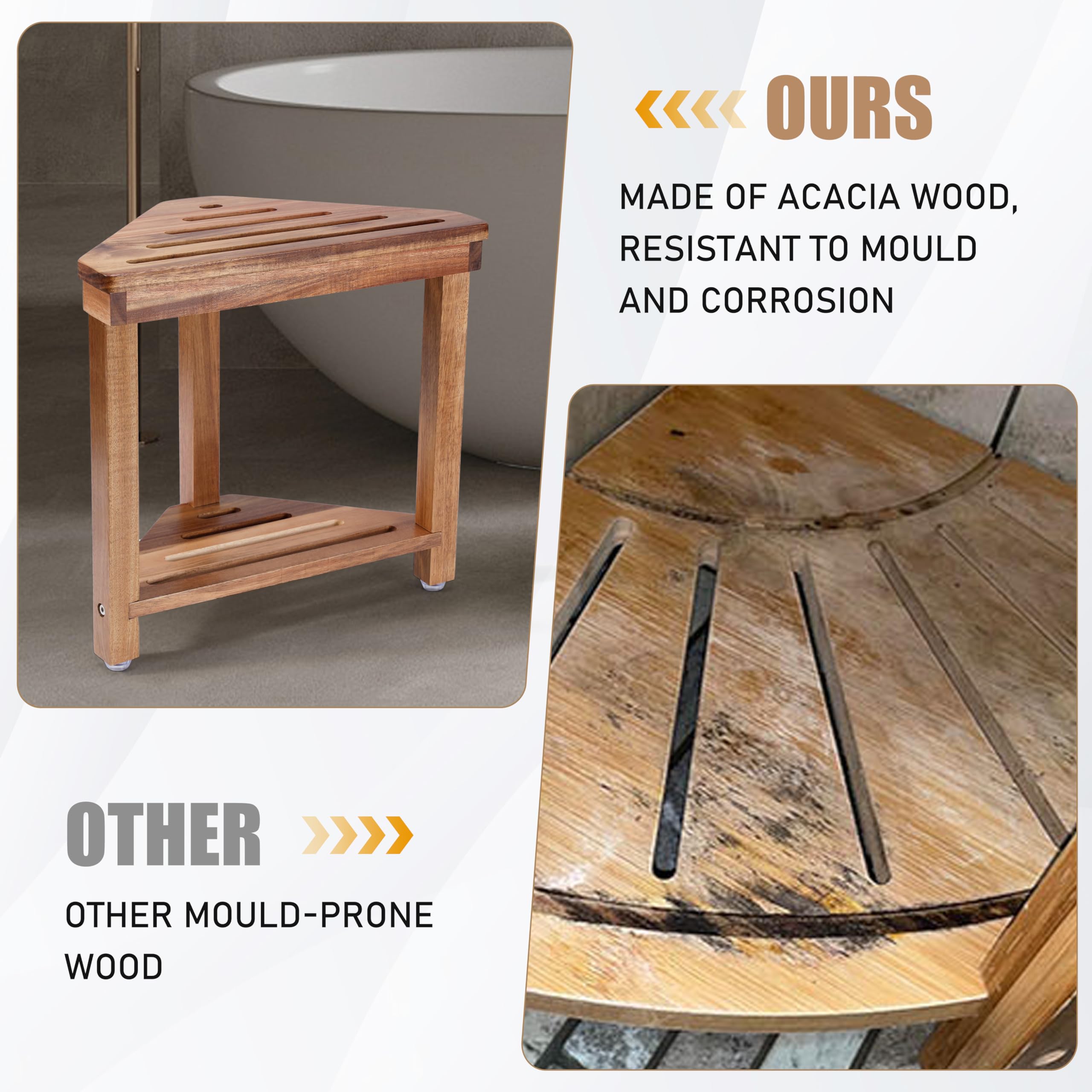 Boulphia multi-purpose shower stool for shaving and storage.