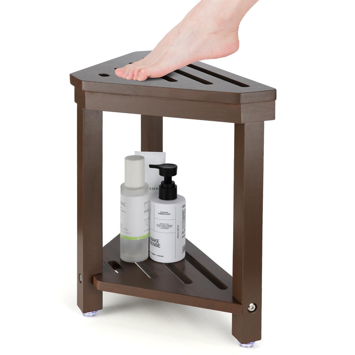 Boulphia shower foot rest 14in in acacia wood offers stable, comfortable leg shaving.