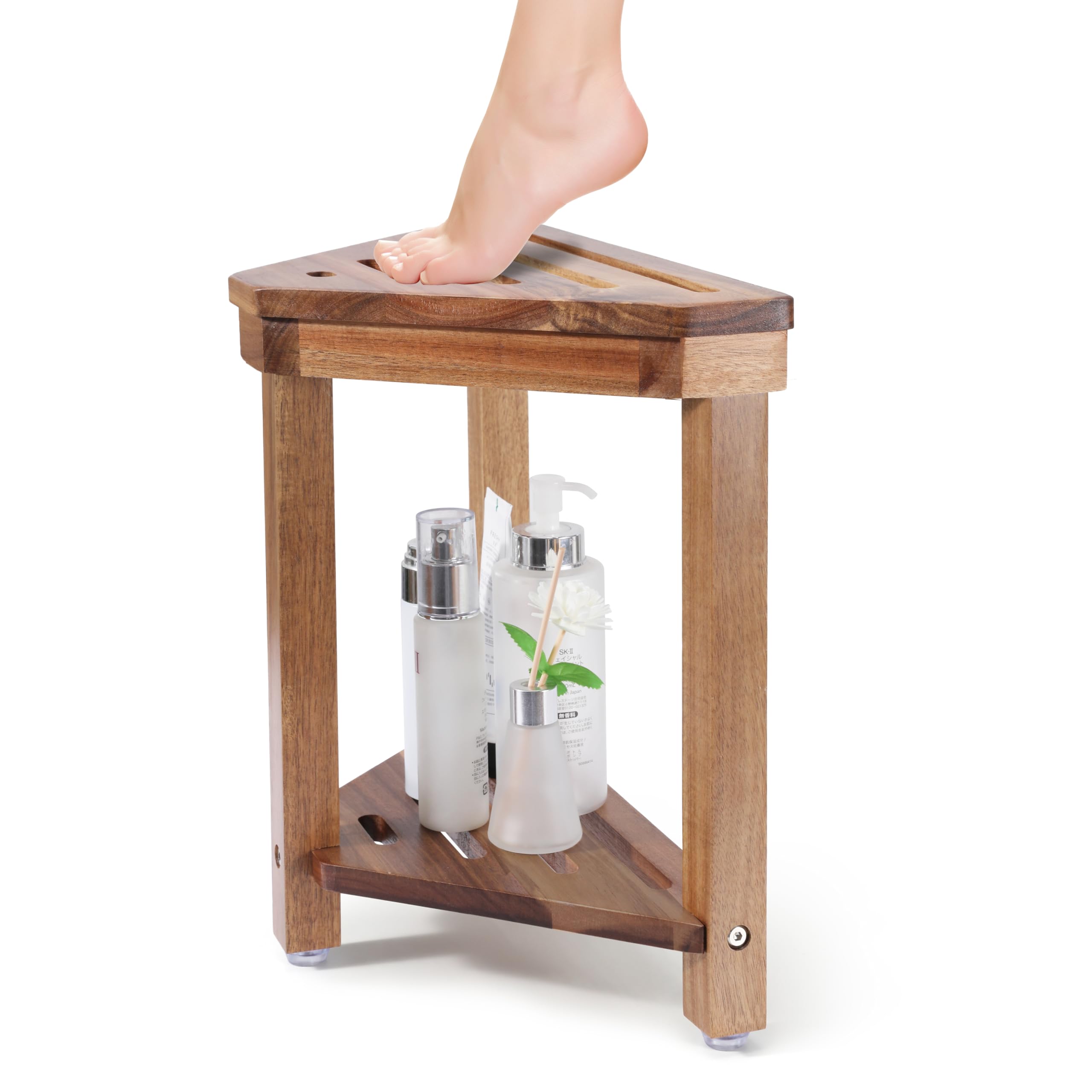 Boulphia 14in acacia wood shower foot rest, durable for humid bathrooms.