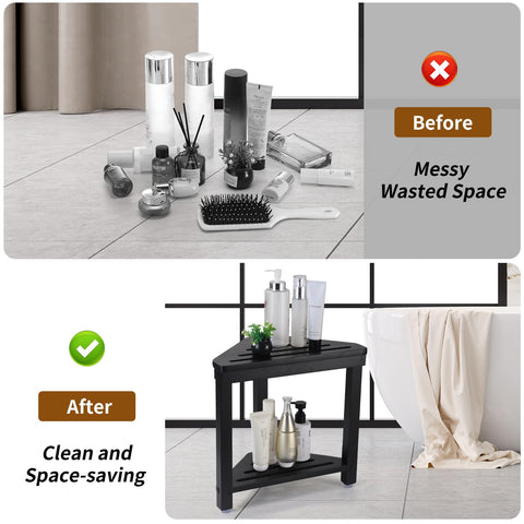 Boulphia Shower Foot Rest storage compartment keeps towels and supplies handy