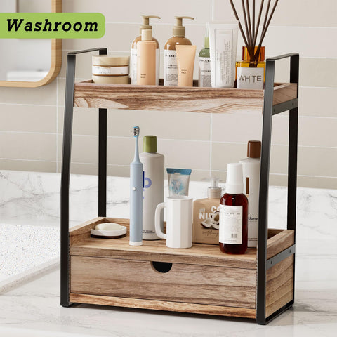 Boulphia space-saving vanity shelf frees counter space and keeps essentials accessible.