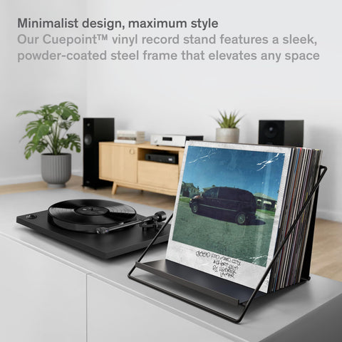 Boundless Audio vinyl holder side view highlights slim profile and sturdy build