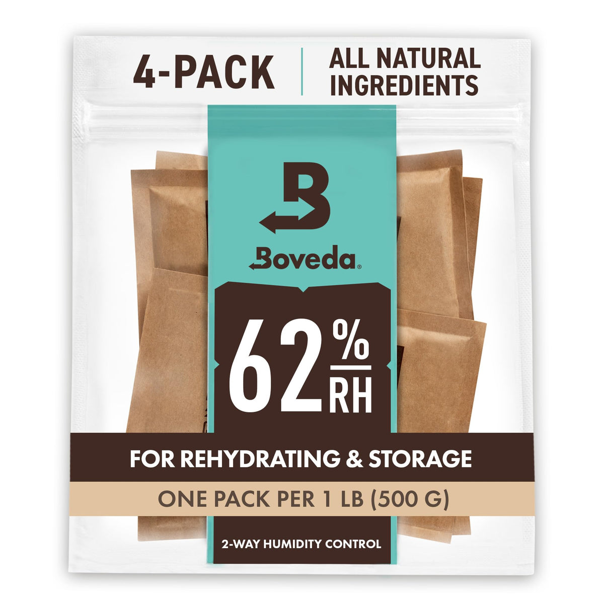 Boveda 62% pack inside a storage container preserves freshness for 1 lb items.