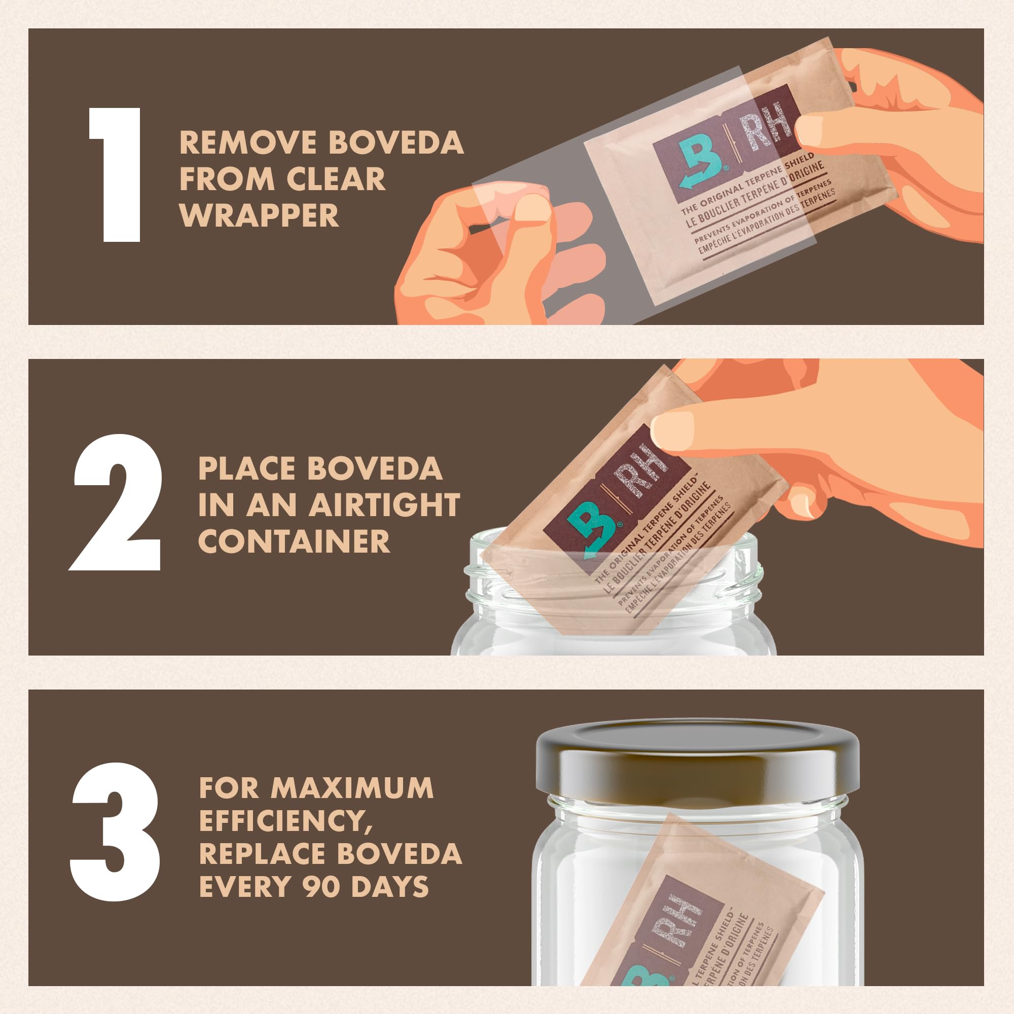 Boveda 62% packet in container helps keep items fluffy and fresh