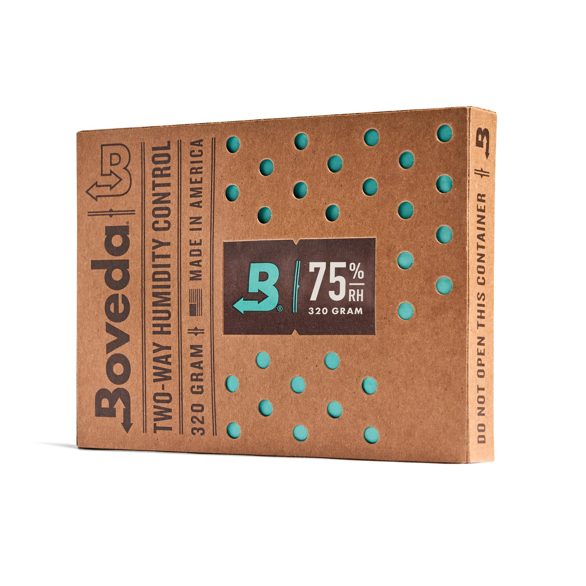 Boveda 75% pack inside a humidifier box maintains stable humidity for items.