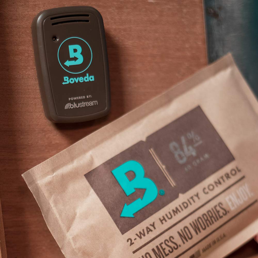 Size 60 Boveda seasoning pack shown with cedar box for preconditioning