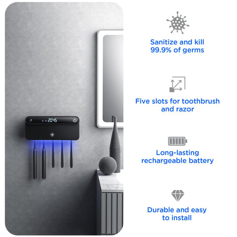 Five-slot Bloom holder fits multiple toothbrush types for the whole family